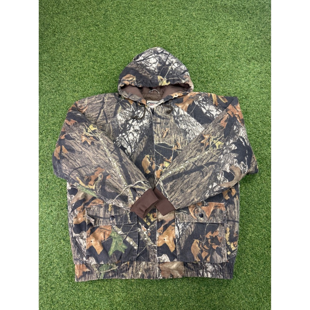 Vintage FieldStaff Mossy Oak Camo Insulated Bomber Jacket Mens XL WM455 Hooded